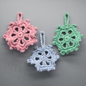 Handcrafted Crochet Snowflake Christmas Ornaments Set of Three